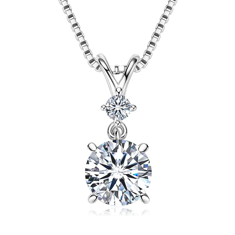 Fashion Round Cut 6.5mm 1.0ct Moissanite S925 Sterling Silver Heart Shape Four Claw Two-stone Pendant Necklace Women's Jewelry