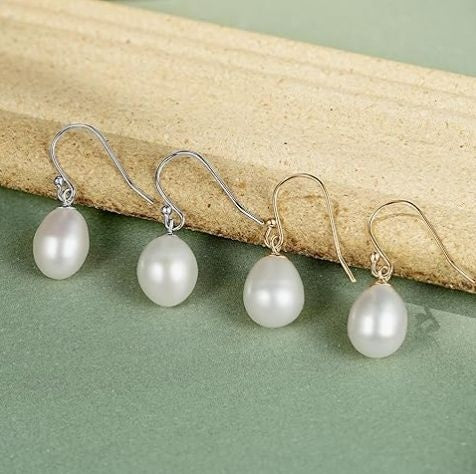 925 Sterling Silver Freshwater Rice Pearl Drop Earrings
