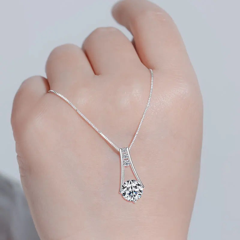 925 Sterling Silver Original Certified 8mm 2.0ct D Color VVS1 Moissanite Trapeze Pendant Station Necklaces