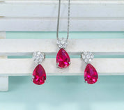 Water Drop CZ Ruby Pendant  Jewelry Set