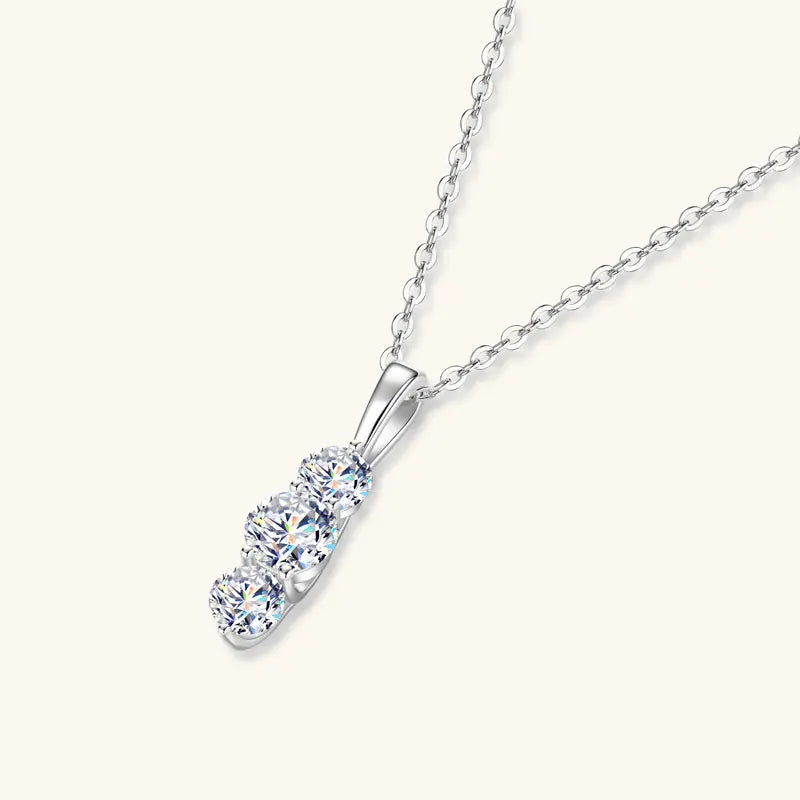 Light Luxury Fashion 925 Silver 5mm&4mm Round D Color VVS1 Moissanite Three-Stone Vertical Pendant Necklace for Women