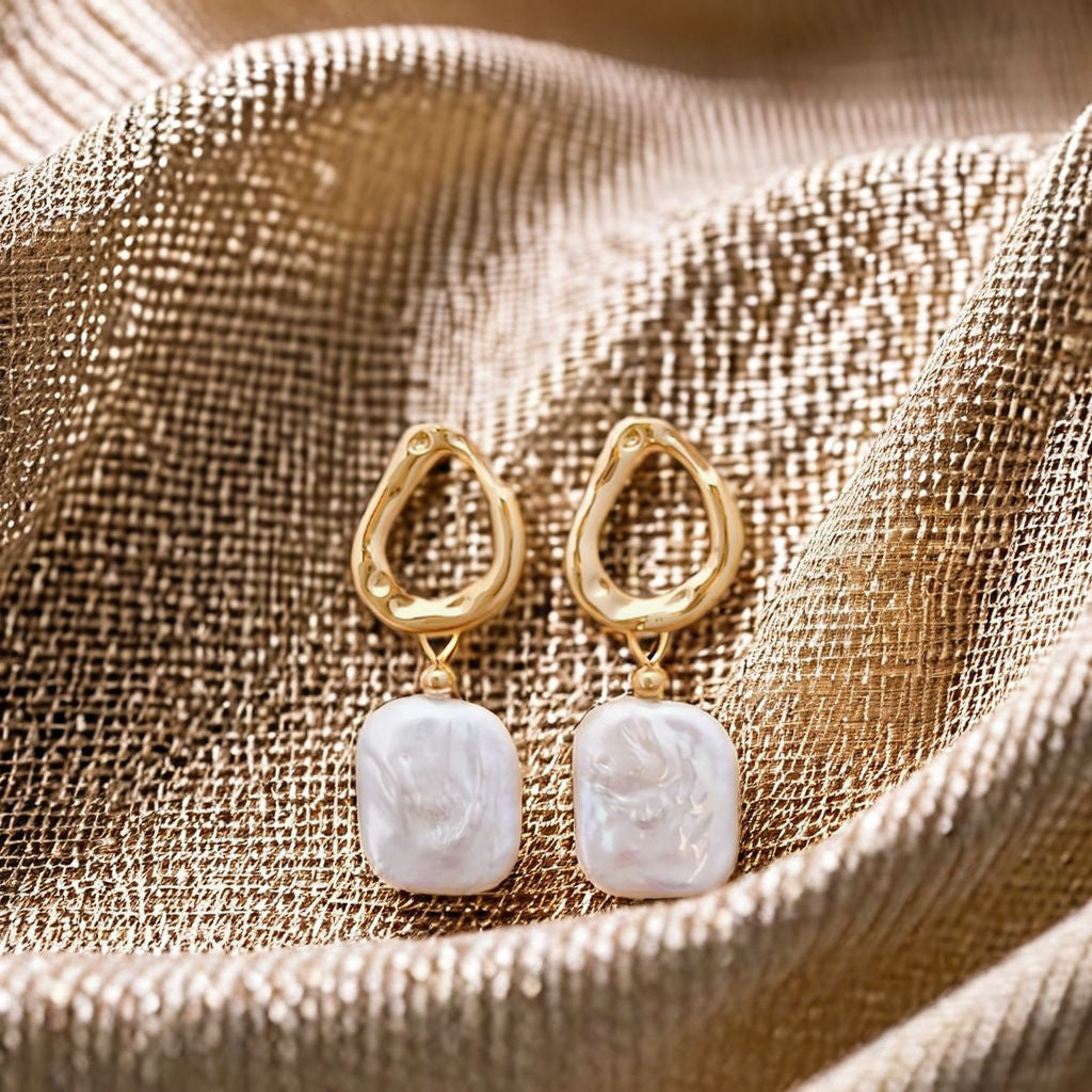 Gold Plated Baroque Freshwater Pearl Drop Earrings