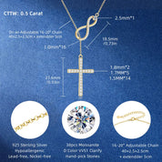 925 Silver Round Cut 2.5mm&1.8mm&1.7mm&1.5mm&1mm Moissanite Y Lariat Infinity Necklace Faith Hope Love Cross Pendant Necklace