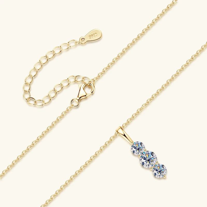 Light Luxury Fashion 925 Silver 5mm&4mm Round D Color VVS1 Moissanite Three-Stone Vertical Pendant Necklace for Women