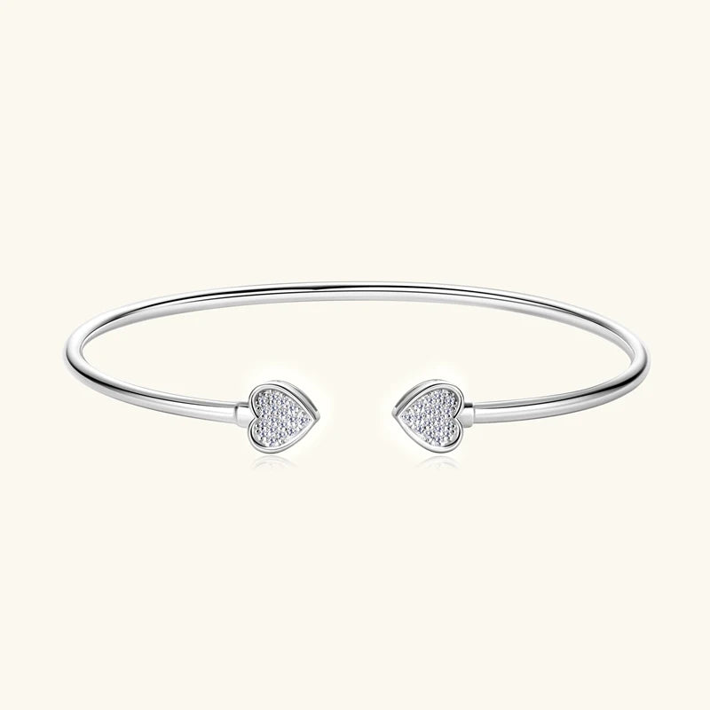 Women's 100% 925 Sterling Silver Bracelets Charms Jewelry Real Certified Engagement Gift Full Moissanite Heart Cuff Bangle