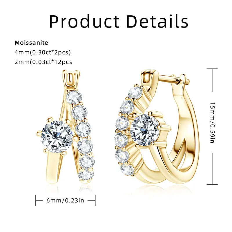Good Quality Wedding 925 Sterling Silver 4mm 2mm VVS1 Moissanite Jewelry for Women Round Hoop Earrings Gold Plated with GRA