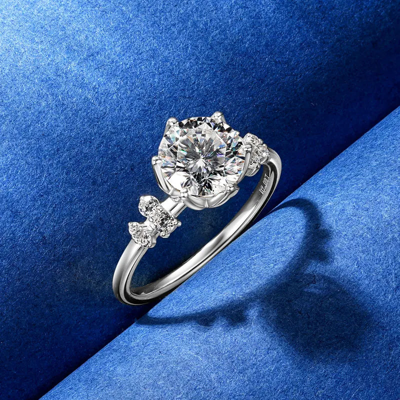Trendy Luxury Fashion Women Fine Jewelry 2ct 2.0ct 2 Carat 8mm Six Claw Moissanite S925 Sterling Silver Wedding Engagement Ring