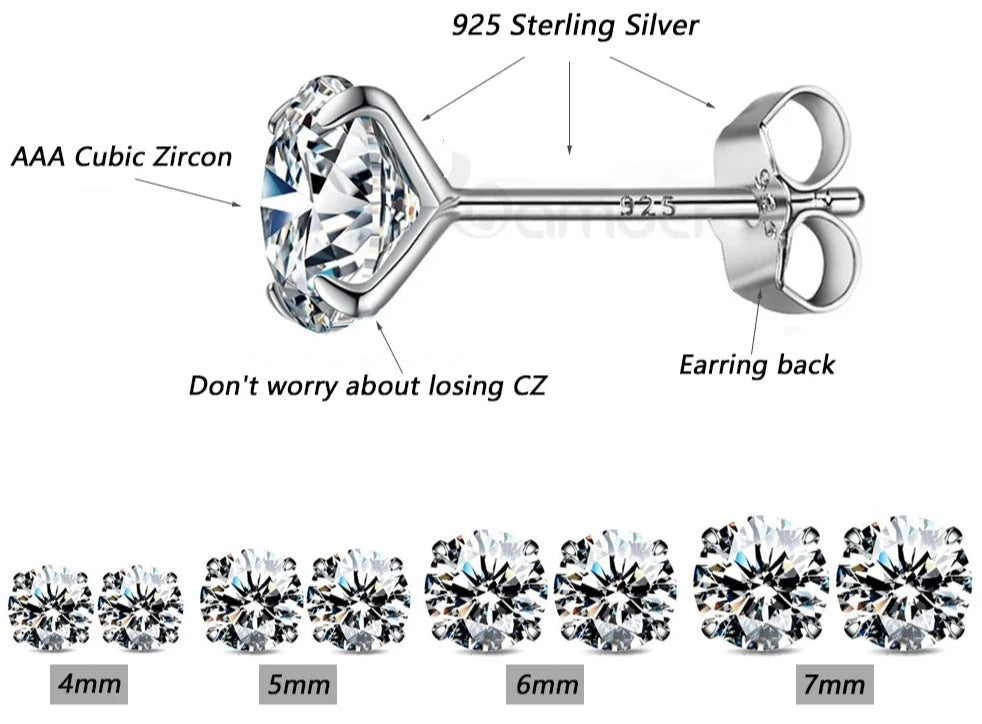 925 Sterling Silver Round CZ Earrings