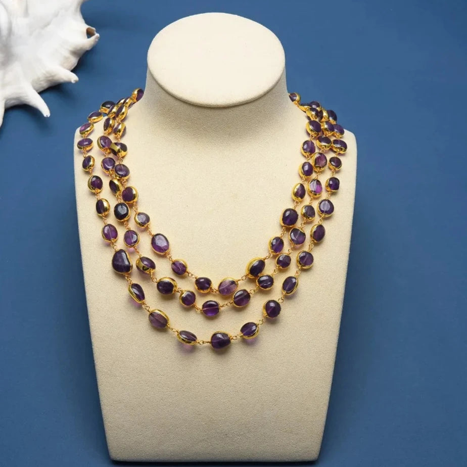 Natural Amethyst Freeform With Electroplated Edge Necklace
