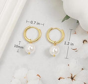 9-10mm White Natural Round Pearl Hoop Earrings