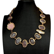 Natural Rose Quartz Biwa Pearl Necklace