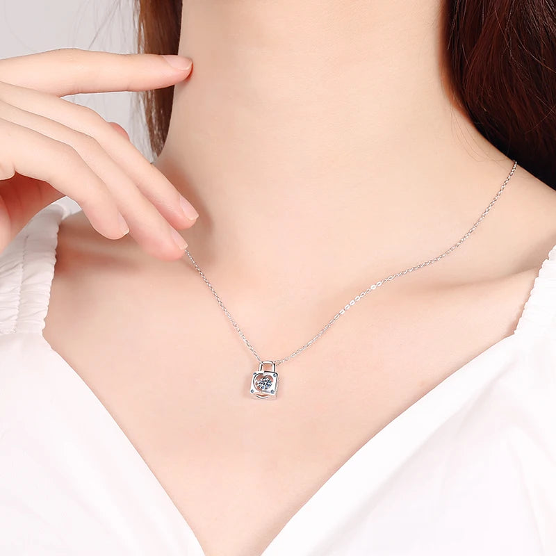 0.3CT D Color VVS1 Moissanite Diamond Lock Dancing Pendant 925 Sterling Silver Spiritual Pendant Necklace for Women