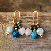 Natural Gemstone Geometric Drop Earrings