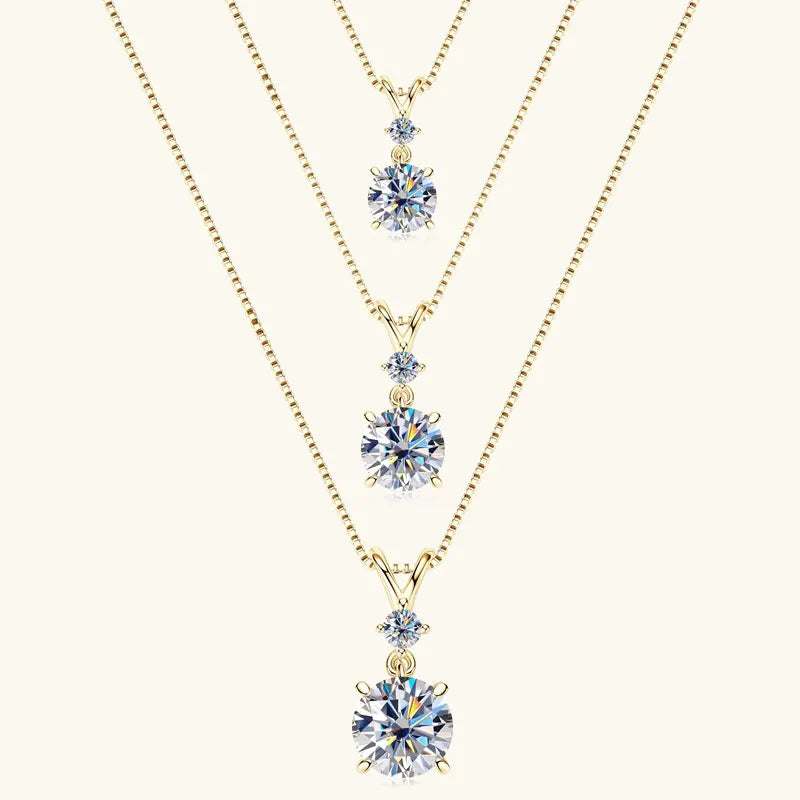 Fashion Round Cut 6.5mm 1.0ct Moissanite S925 Sterling Silver Heart Shape Four Claw Two-stone Pendant Necklace Women's Jewelry