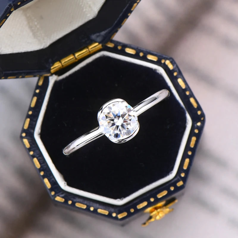 GRA Certificate 925 Silver Engagement Jewelry Real 1CT Moissanite 6.5mm D VVS1 Diamond Wedding Rings for Women