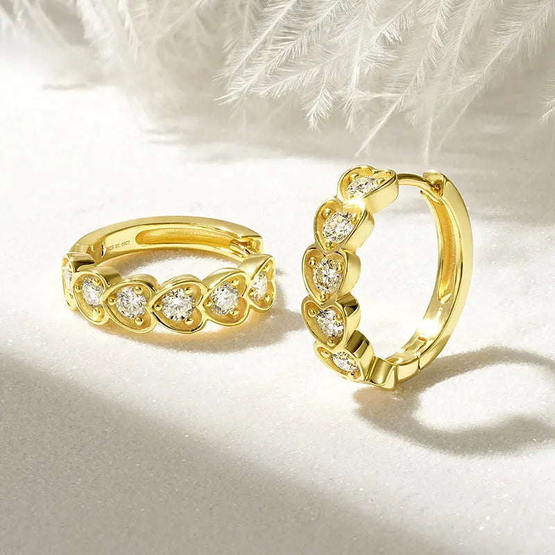 Wedding Design Lady Heart-shaped Earring 925 Silver Gold Plated Jewelry 3mm 0.10ct Moissanite Heart Hoop Earrings for Women