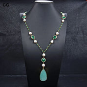 Natural Keshi Pearl & Jade Necklace With Amazonite Gemstone Pendant