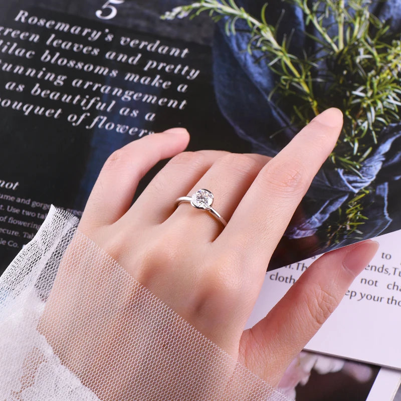 GRA Certificate 925 Silver Engagement Jewelry Real 1CT Moissanite 6.5mm D VVS1 Diamond Wedding Rings for Women