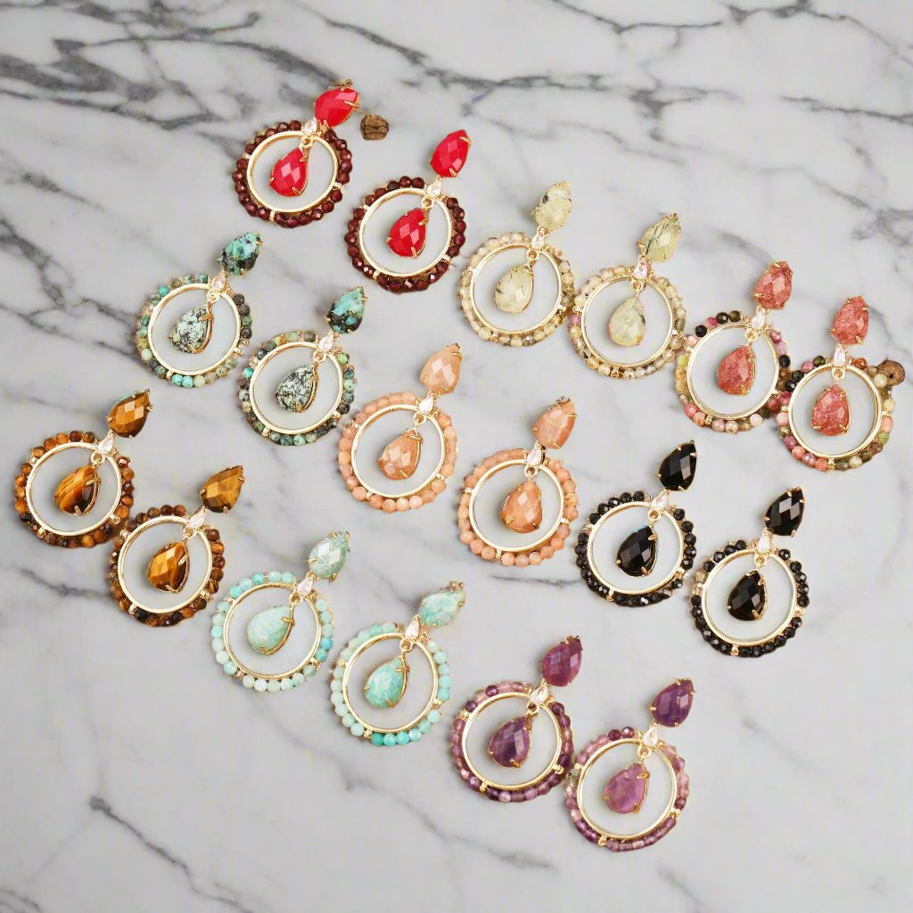 Handmade Round Gemstone Dangle Earrings
