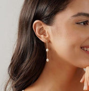 White Natural Rice Two Pearl Trendy Drop Earrings