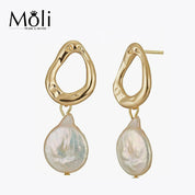 Freshwater Baroque Natural White Pearl Drop Earrings