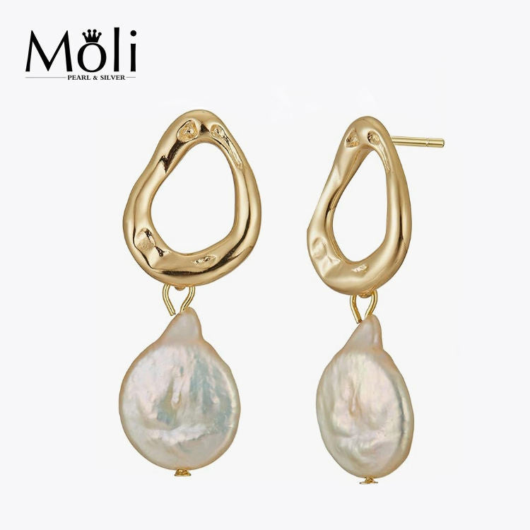 Freshwater Baroque Natural White Pearl Drop Earrings