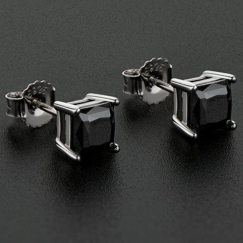 Passed Diamond Test Multi Choice 4.5x4.5mm 5x5mm 5.5x5.5mm Moissanite 925 Sterling Silver Classic Black Stud Earrings for Men