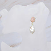 Natural  Keshi Pearl Rose Quartz Stud Earrings