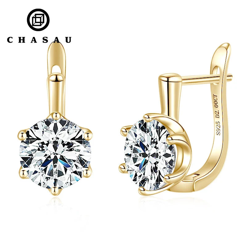 Fine Jewelry Stud Earrings 8mm 2.0ct Moissanite 925 Sterling Silver Six Claw Solitaire U Huggies VVS1 Moissanite Hoop Earrings