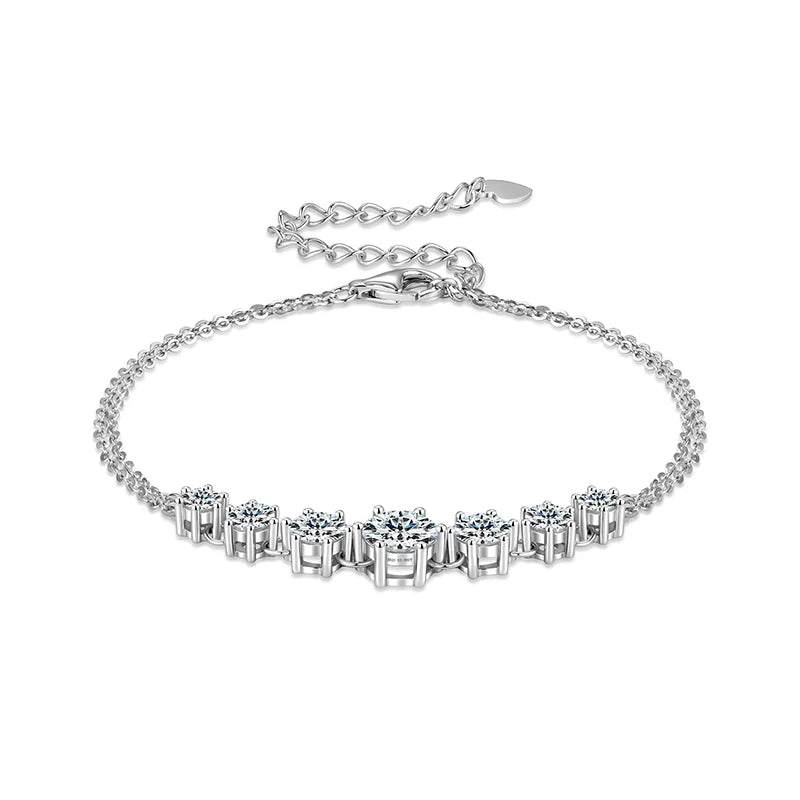 925 Sterling Silver Charm Six Claw 7-Stone Bracelet 6.5mm&5mm&4mm&3.5mm All D Moissanite Diamond Chain Bracelet for Women