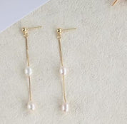 White Natural Rice Two Pearl Trendy Drop Earrings