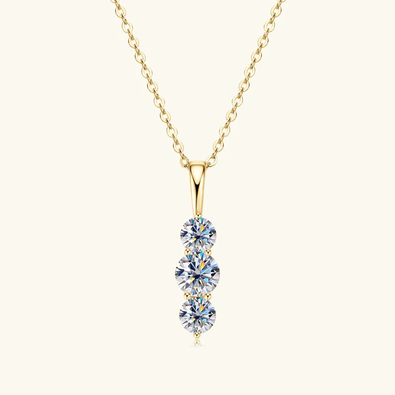Light Luxury Fashion 925 Silver 5mm&4mm Round D Color VVS1 Moissanite Three-Stone Vertical Pendant Necklace for Women