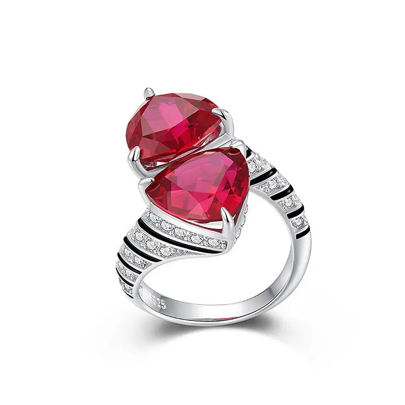 925 Silver Ring with Cultured Ruby, Sapphire, and Synthetic Emerald