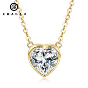 Popular Women Jewelry 925 Sterling Silver Gold Plated 8x8mm 2ct Moissanite Heart Love Pendant Necklace for Women