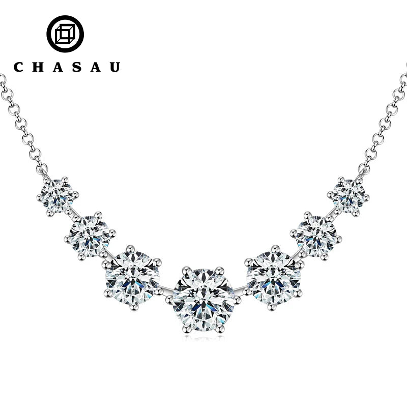 Women Smile Necklace 925 Silver 7.5mm&6.5mm&5mm&4mm Lab Created Diamond Moissanite 7-Stone Smiley Chain Pendant Necklace