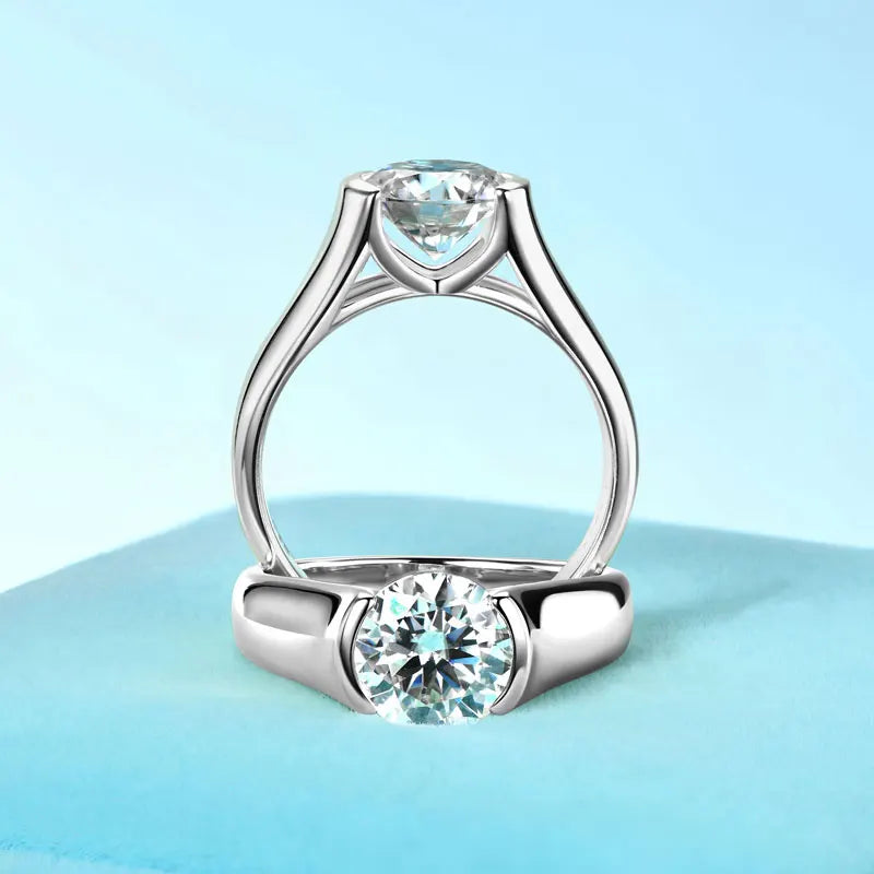 Chasau Fine Jewelry Women Men 2.0ct 2 Carat 8mm Center Stone Solitaire Moissanite 925 Sterling Silver Wedding Engagement Ring