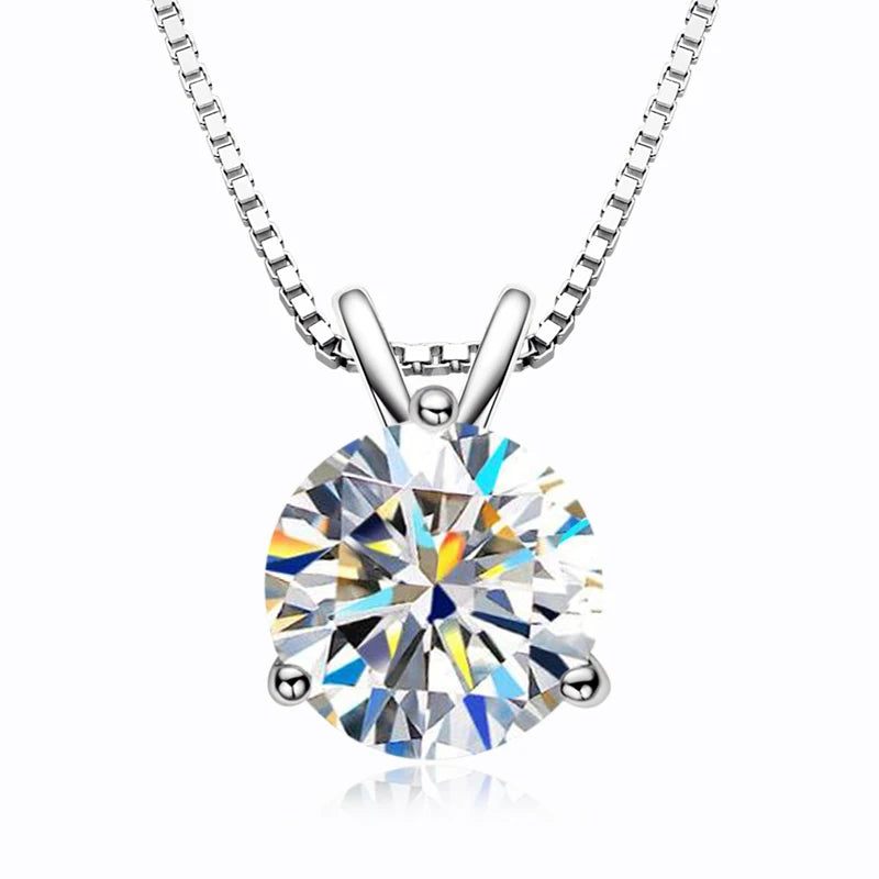 Classic 925 Sterling Silver Plating 14K Gold 1ct 2ct 3ct Round Cut 3 Prong Setting Moissanite Pendant Necklace for Women