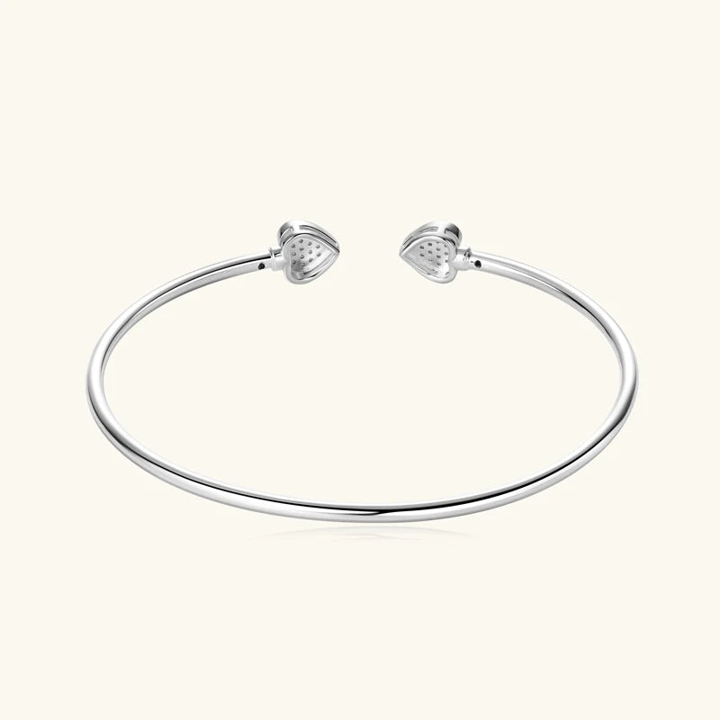 Women's 100% 925 Sterling Silver Bracelets Charms Jewelry Real Certified Engagement Gift Full Moissanite Heart Cuff Bangle