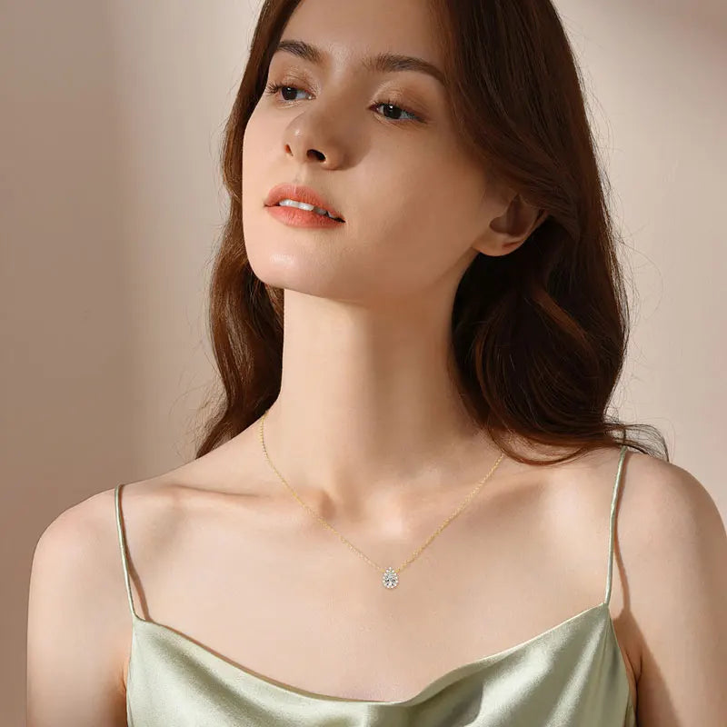 S925 Sterling Silver Wedding Gem Necklaces 1 Carat 1ct Pear Shaped Moissanite Halo Waterdrop Necklace Pendant for Women