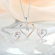 925 Sterling Silver Heart Pendant Necklace set