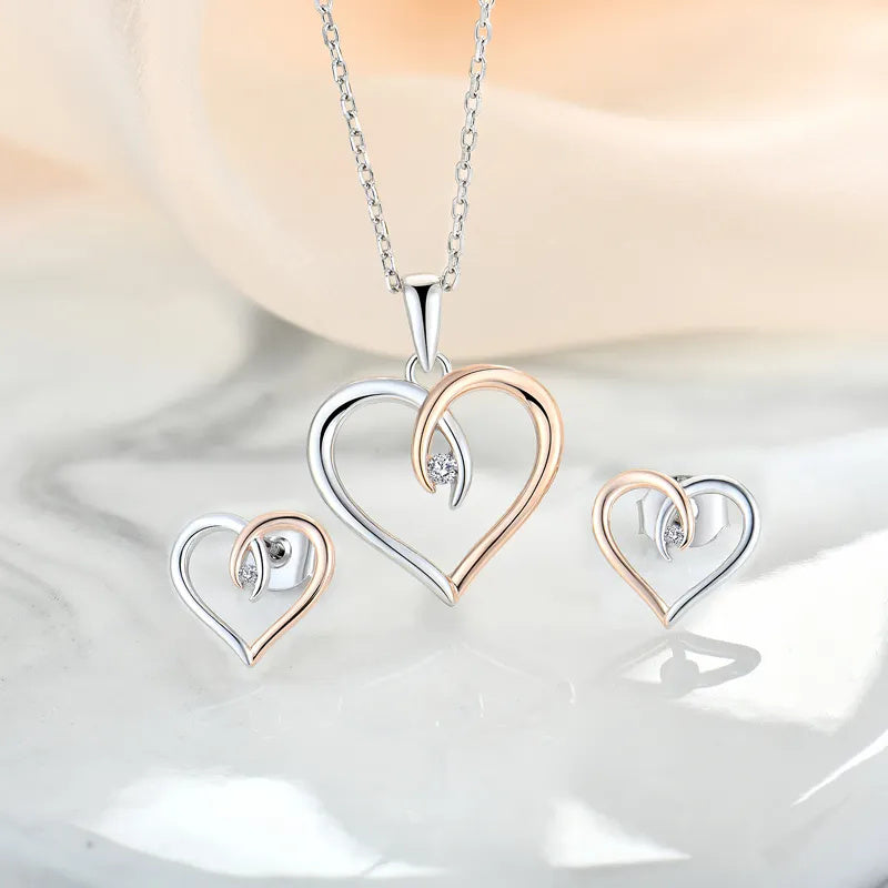 925 Sterling Silver Heart Pendant Necklace set