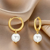 9-10mm White Natural Round Pearl Hoop Earrings
