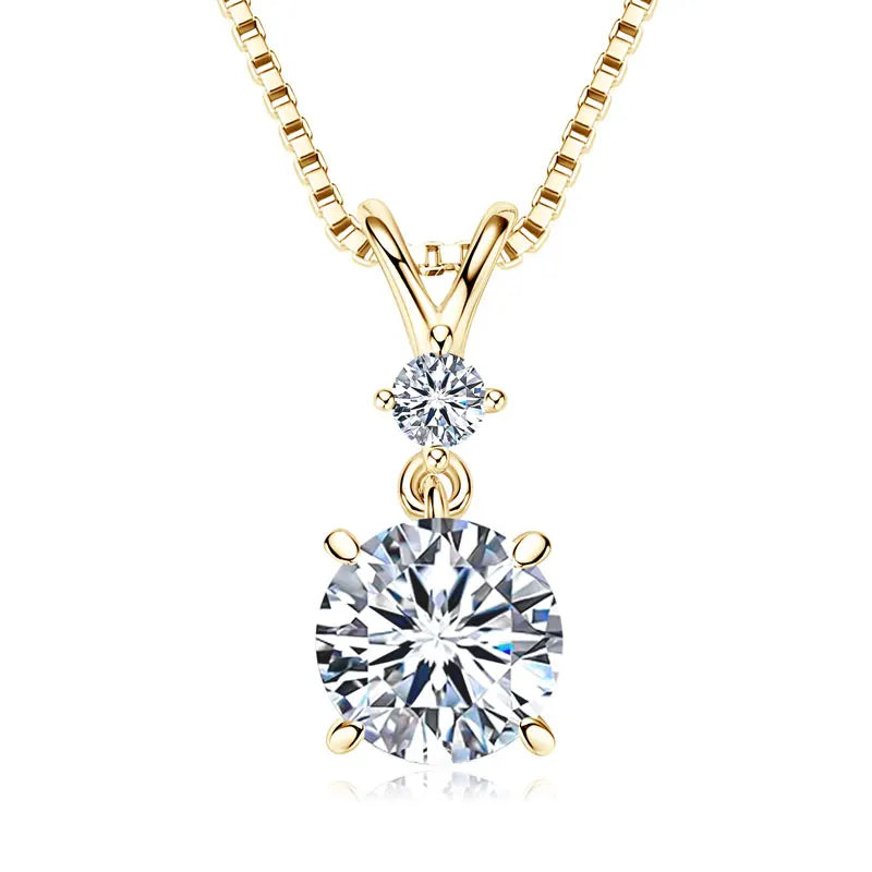 Fashion Round Cut 6.5mm 1.0ct Moissanite S925 Sterling Silver Heart Shape Four Claw Two-stone Pendant Necklace Women's Jewelry