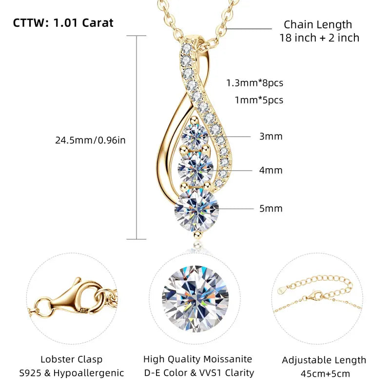 Fashion Sterling Silver Round 5mm&4mm&3mm S925 1ct VVS Full Moissanite Infinity Classic Engagement Pendant Necklace for Women