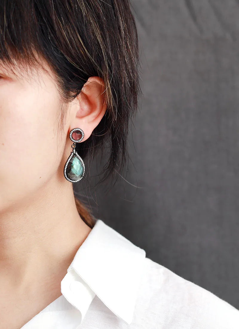 Natural Labradorite Teardrop Dangle Gemstone Earrings