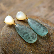 Natural Gemstone Green Fluorite Teardrop Shell Stud Earrings