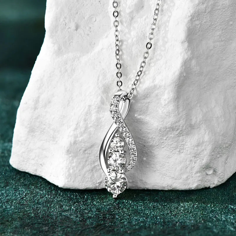 Fashion Sterling Silver Round 5mm&4mm&3mm S925 1ct VVS Full Moissanite Infinity Classic Engagement Pendant Necklace for Women