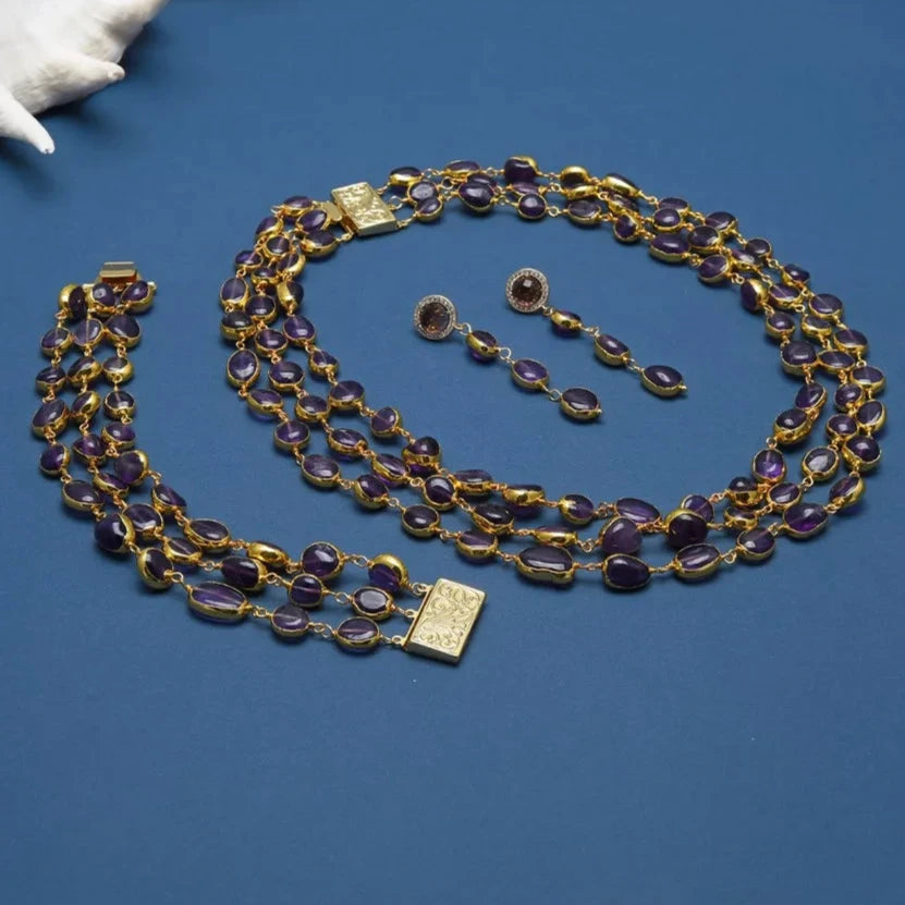 Natural Amethyst Freeform With Electroplated Edge Necklace