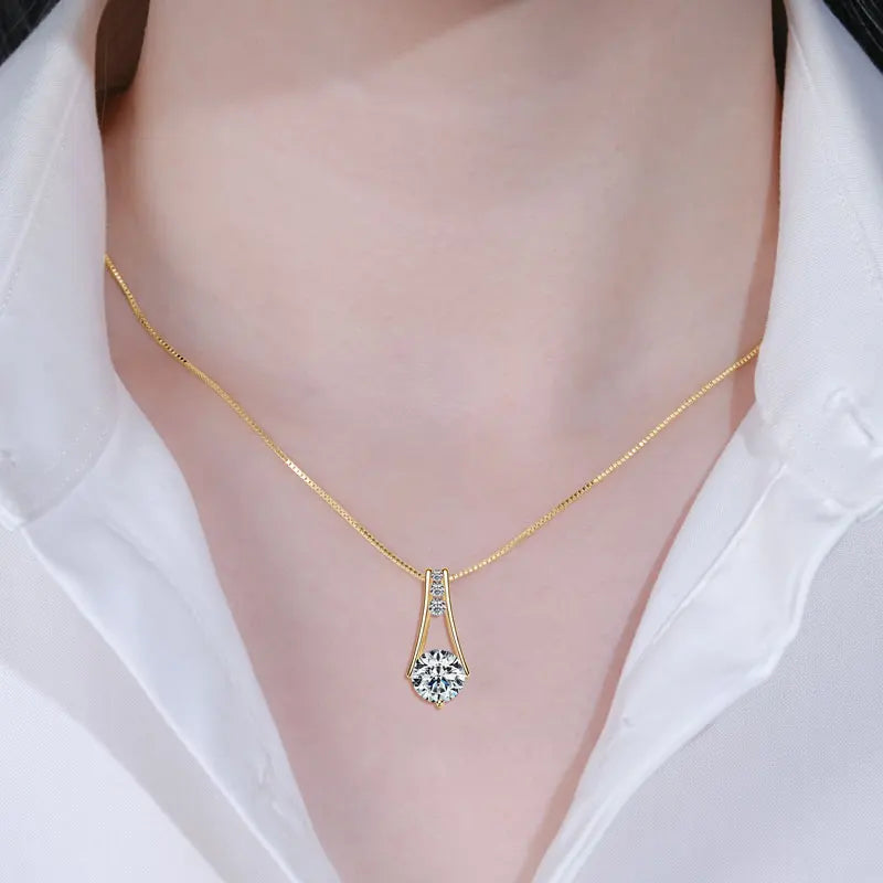 925 Sterling Silver Original Certified 8mm 2.0ct D Color VVS1 Moissanite Trapeze Pendant Station Necklaces