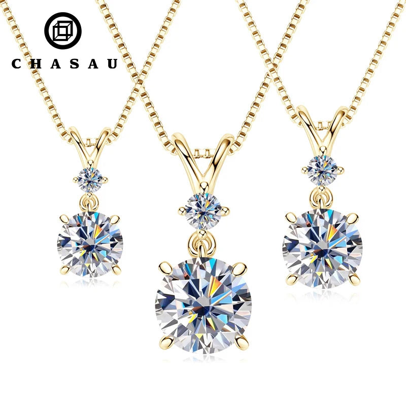 Fashion Round Cut 6.5mm 1.0ct Moissanite S925 Sterling Silver Heart Shape Four Claw Two-stone Pendant Necklace Women's Jewelry